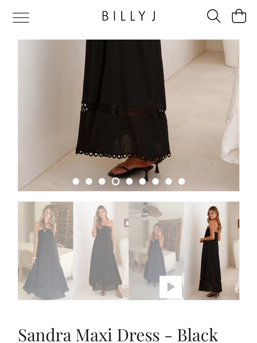 Classic Strapless Black Maxi Dress with Eyelet Trim - Picture 4 of 4